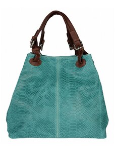 Luksuzna Talijanska torba od prave kože VERA ITALY "Finika", boja tirkiz, 29x35cm