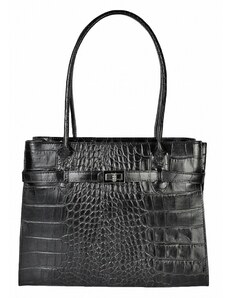 Luksuzna Talijanska torba od prave kože VERA ITALY "Tiberina", boja crna, 28x35cm
