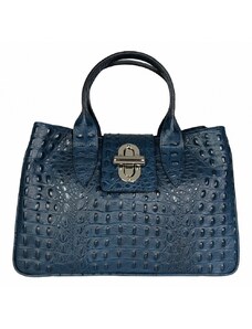 Luksuzna Talijanska torba od prave kože VERA ITALY "Bernarda", boja tamnoplava, 24,5x33cm