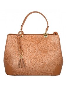 Luksuzna Talijanska torba od prave kože VERA ITALY "Didina", boja konjak, 24x33cm