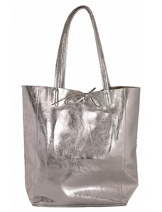 Luksuzna Talijanska torba od prave kože VERA ITALY "Bibiana", boja srebrnast, 37x36cm