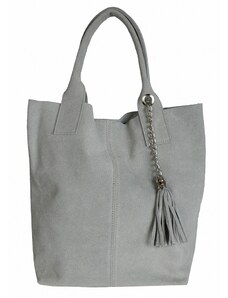 Luksuzna Talijanska torba od prave kože VERA ITALY "Susana", boja svijetlo siva, 35x38cm