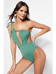 Trendyol zeleni kupaći kostim s jednim ramenom izrezan / s prozorima visokih nogavica