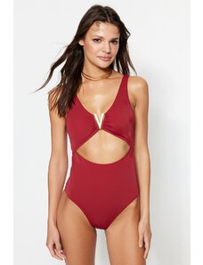 Trendyol Claret Red V-Neck accessorized redoviti kupaći kostim za noge