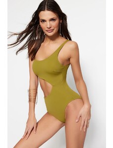 Trendyol zeleni jednorameni izrezani / prozorski obični kupaći kostim za noge