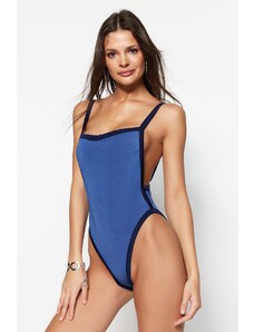 Trendyol plavi kvadratni ovratnik boja blok visoke noge kupaći kostim