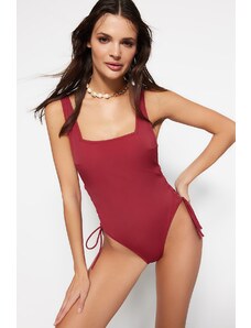 Trendyol Claret crveni okrugli vrat tunelirani kupaći kostim visokih nogavica