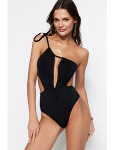 Trendyol crni kupaći kostim s jednim ramenom izrezan / s prozorima visokih nogavica