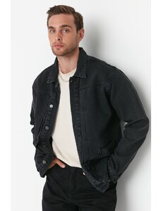Trendyol Antracit muški redoviti fit rebrasti traper jeans jakna