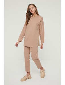 Trendyol Camel Scuba Tunic-Pants Knitted Suit