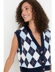 Trendyol Navy Blue Buttoned crop pletenina džemper
