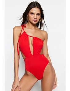 Trendyol crveni kupaći kostim s jednim ramenom izrezan / s prozorima visokih nogavica