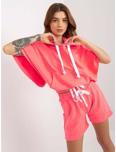 Fashionhunters Fluo pink summer basic tracksuit with shorts