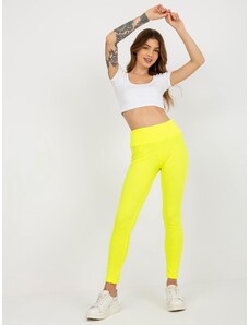 Fashionhunters Fluo yellow cotton striped basic leggings