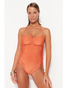 Trendyol narančasti bez naramenica plisirani teksturirani kupaći kostimi visokih nogavica