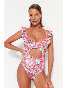 Trendyol V-izrez s cvjetnim printom V-izrez kupaći kostimi s izrezanom / prozorskom običnom nogom