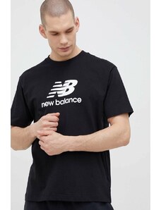 Pamučna majica New Balance boja: crna, s uzorkom, MT31541BK-1BK