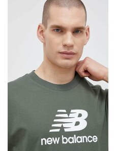 Pamučna majica New Balance boja: zelena, s uzorkom, MT31541DON-DON