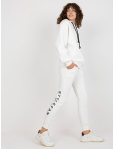Fashionhunters Ecru women's tracksuit with inscriptions and zippers