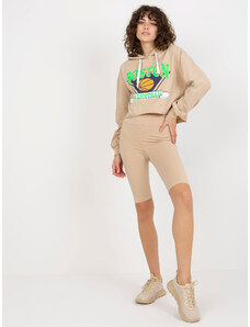 Fashionhunters Beige casual set with short sweatshirt and cycling shoes
