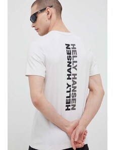 Pamučna majica Helly Hansen boja: bež, s uzorkom, 53936-697