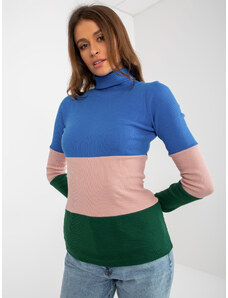 Fashionhunters Basic dark blue and green blouse with ribbed turtleneck