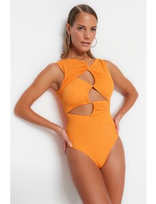 Trendyol narančasti duboki V-izrez / prozorski obični kupaći kostim za noge