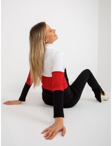 Fashionhunters Ecru-red ribbed blouse with turtleneck