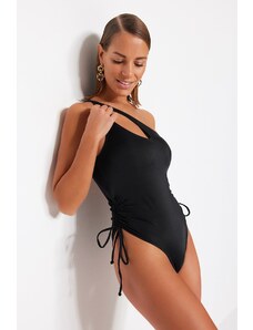 Trendyol crni kupaći kostimi na jedno rame s dekolteom, obična noga