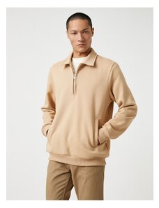 Koton Basic Sweatshirt Standing Collar Half-Zip Long Sleeve with Pockets.