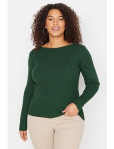 Trendyol krivulja Smaragdno zelena leđa V-izrez lanac detaljno tanke pletenine džemper