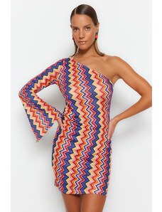 Trendyol geometrijski uzorak opremljen mini pletena jedno rame plaža haljina
