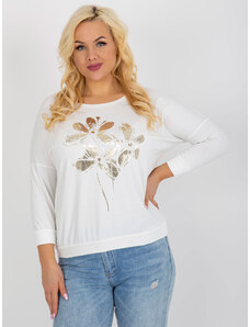 Fashionhunters Ecru women's blouse plus size with print and application