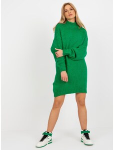 Fashionhunters Zelena labava pletena haljina dolčevite