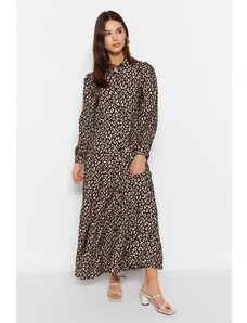 Trendyol crna leopard uzorka tkana košulja haljina