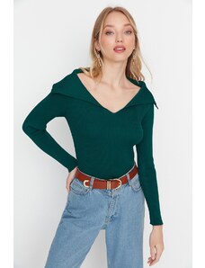 Trendyol smaragdno zeleni ovratnik detaljan džemper od pletenine