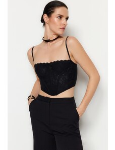 Trendyol Black Crop Lined Corset Detailed Lace Bustier with Anchors