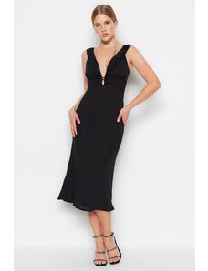 Trendyol crno obložena tkana elegantna večernja haljina