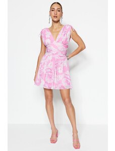 Trendyol raznobojna ružičasta cvjetna večernja haljina s uzorkom