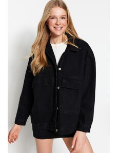 Trendyol crni džep detaljna predimenzionirana traper jakna