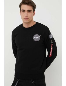 Dukserica Alpha Industries Space Shuttle Sweater za muškarce, boja: crna, s tiskom, 178307.03-Black 178307.03