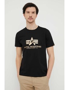 Pamučna majica Alpha Industries Basic T-Shirt Foil Print boja: crna, s tiskom, 100501FP.583-BlackGold 100501FP.583