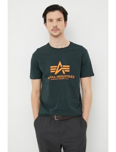 Pamučna majica Alpha Industries boja: zelena, s tiskom, 100501.353-DarkPetrol