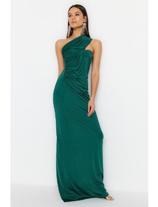 Trendyol smaragdno zelena jedno rame shiring detaljna večernja haljina