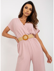 Fashionhunters Light pink summer jumpsuit with wide legs