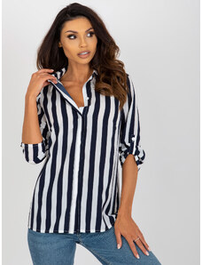 Fashionhunters Summer shirt blouse in navy blue and white