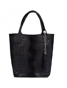 Luksuzna Talijanska torba od prave kože VERA ITALY "Lebali", boja crna, 34x42cm