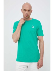 Pamučna majica Puma boja: zelena, jednobojni model, 535587-02