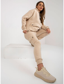 Fashionhunters Beige women's tracksuit with cargo trousers