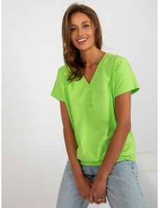 Fashionhunters Lime basic loose blouse with buttons